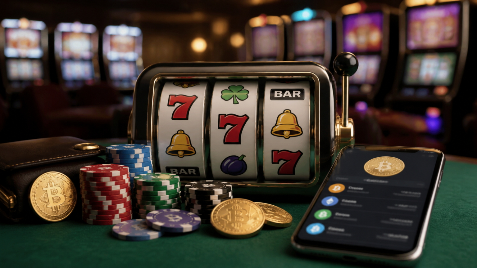 Crypto casino gaming setup with slots and digital payment screen