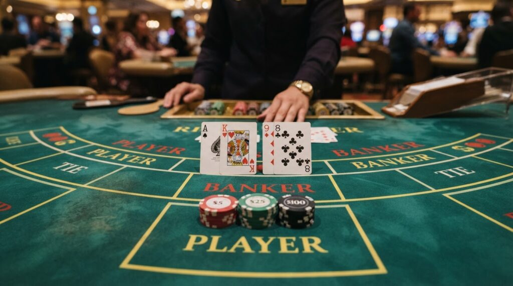 Cẩm Nang Baccarat Trực Tuyến Cho Người Mới Bắt Đầu Bàn chơi baccarat trực tuyến với các lá bài và chip cược