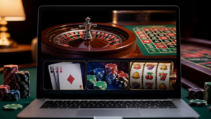 Interfaccia di casinò online con roulette e carte