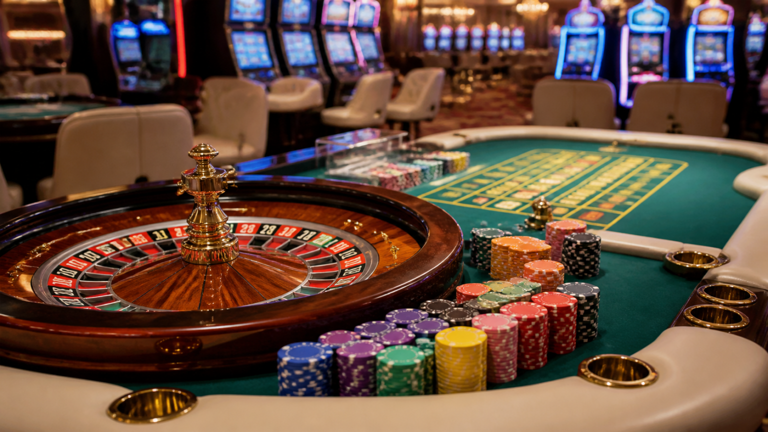 Casino non aams: cosa valutare prima di giocare Tavolo da casinò con roulette e fiches