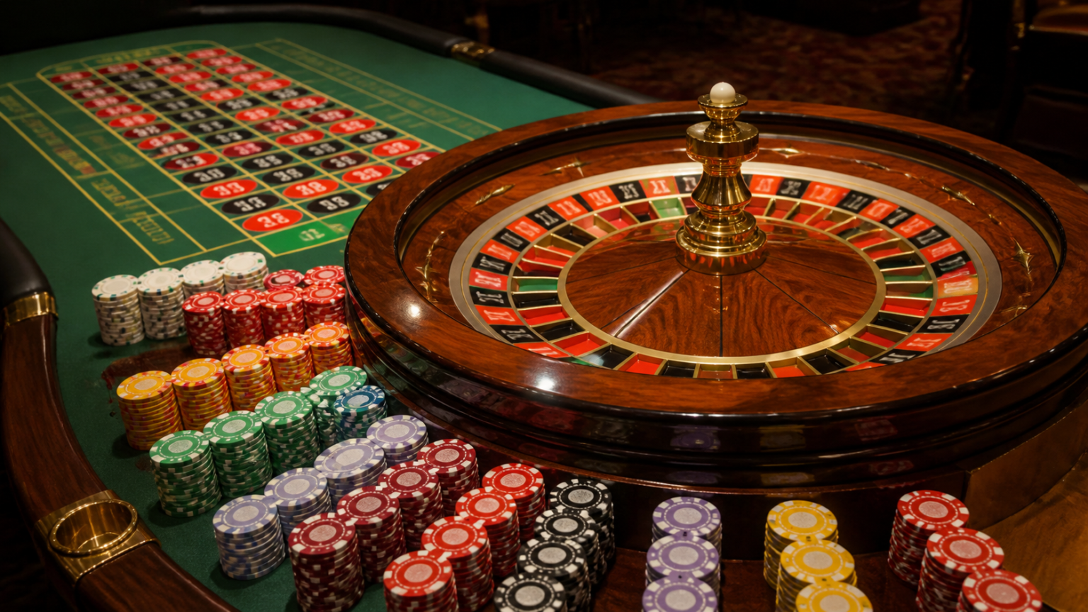 ยอดเดิมพันขั้นต่ำมีผลต่อการเลือกโต๊ะอย่างไร: รูเล็ต ขั้น ต่ำ 1 บาท โต๊ะคาสิโนที่มีวงล้อรูเล็ต ผังตัวเลข และชิปเดิมพัน
