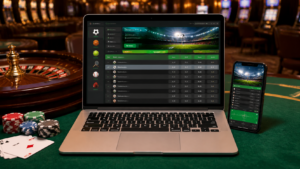 How to Evaluate Online Betting Sites for Safer Play Laptop showing an online betting site on a casino table