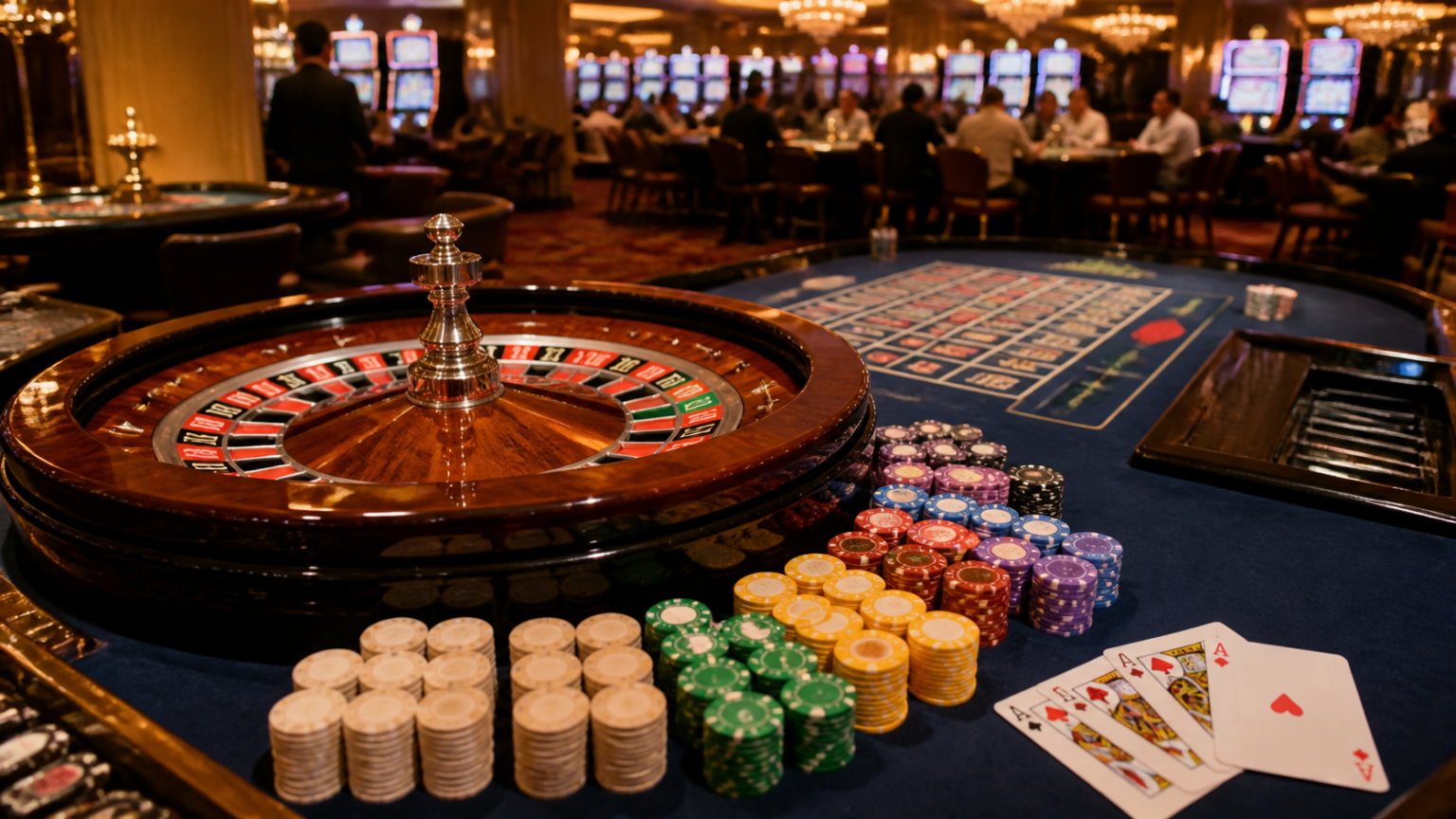 Ambiente di casino non aams con slot, roulette e carte da gioco