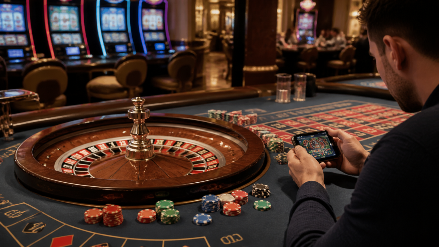 Casino table and mobile screen for online casino gaming