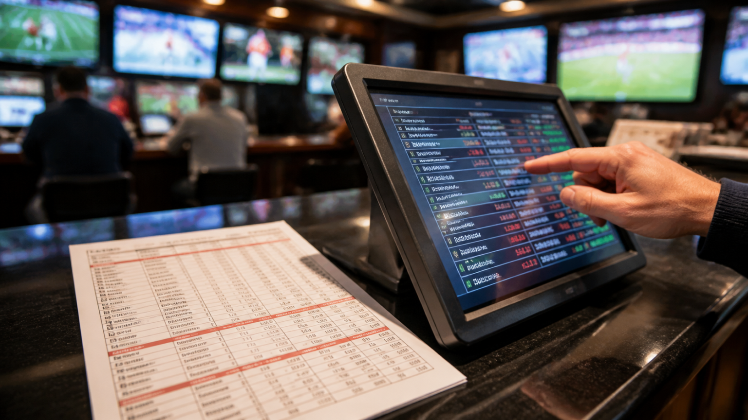 Understand the Betting Format Before You Begin: online betting Singapore Sports betting counter with match odds displayed on a screen