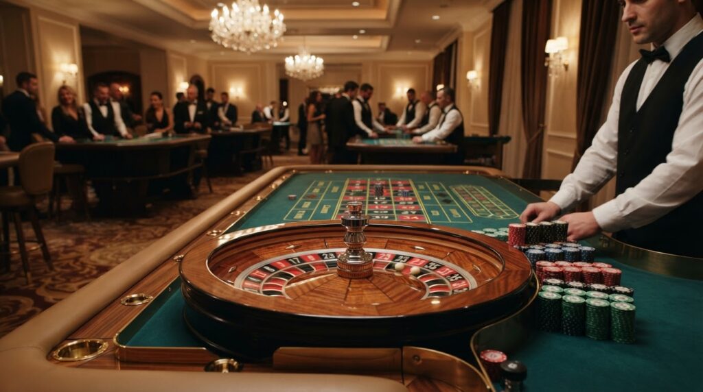 Online Casino Singapore: How to Read Platform Terms and Conditions บรรยากาศโต๊ะรูเล็ตและชิปเกมในคาสิโนความบันเทิงมาตรฐาน