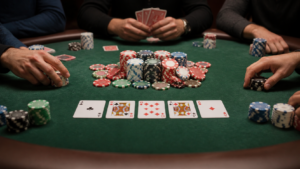 Understanding โป๊กเกอร์ เงิน จริง in Online Card Games Poker chips and cards on a casino table for real-money poker